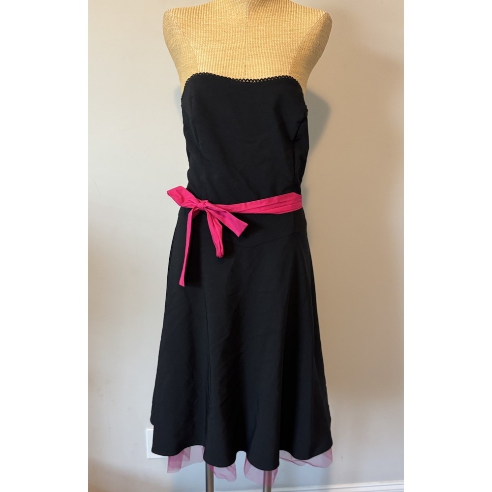 VTG Y2K 90s Strapless Midi Dress Black‎ & Hot Pink Tulle Fairy Goth Whimsy Sz 14